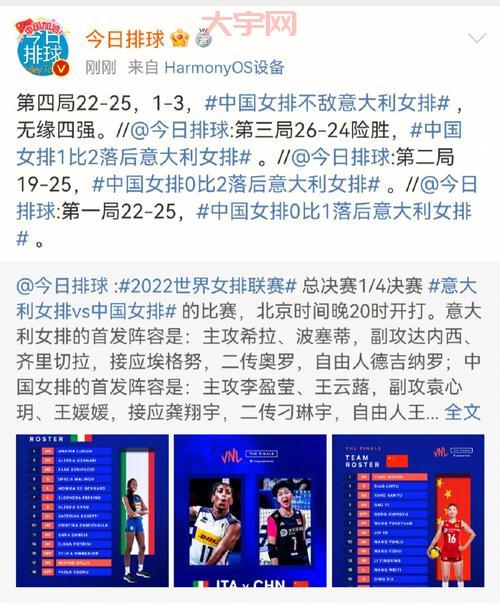 中国女排对意大利谁赢了？比赛结果新鲜出炉！