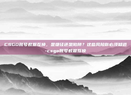 CSGO账号数据互换，是捷径还是陷阱？这些风险你必须知道-csgo账号数据互换