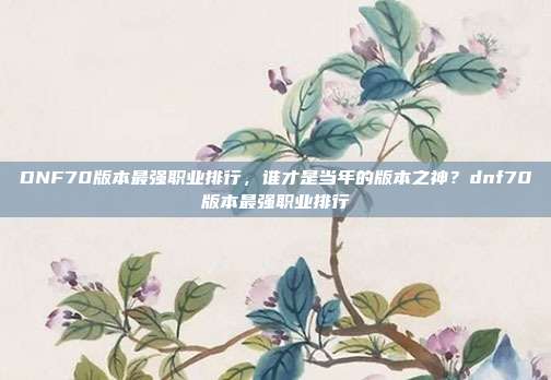 DNF70版本最强职业排行，谁才是当年的版本之神？dnf70版本最强职业排行