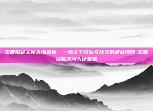 王者荣耀关闭头像查看,一场关于隐私与社交的峡谷博弈-王者荣耀关闭头像查看