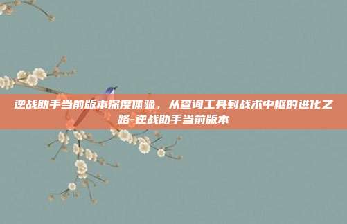 逆战助手当前版本深度体验,从查询工具到战术中枢的进化之路-逆战助手当前版本