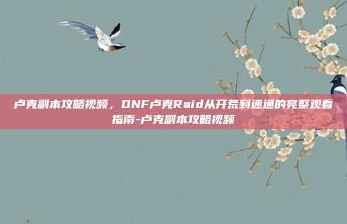 卢克副本攻略视频，DNF卢克Raid从开荒到速通的完整观看指南-卢克副本攻略视频