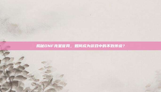 揭秘DNF克星官网,如何成为游戏中的不败传说?