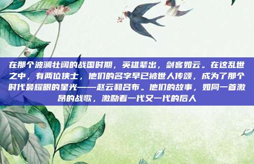 在那个波澜壮阔的战国时期,英雄辈出,剑客如云。在这乱世之中,有两位侠士,他们的名字早已被世人传颂,成为了那个时代最耀眼的星光——赵云和吕布。他们的故事,如同一首激昂的战歌,激励着一代又一代的后人