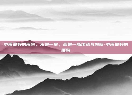 中医最好的医院，不是一家，而是一脉传承与创新-中医最好的医院