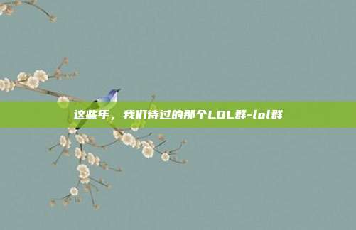 这些年,我们待过的那个LOL群-lol群