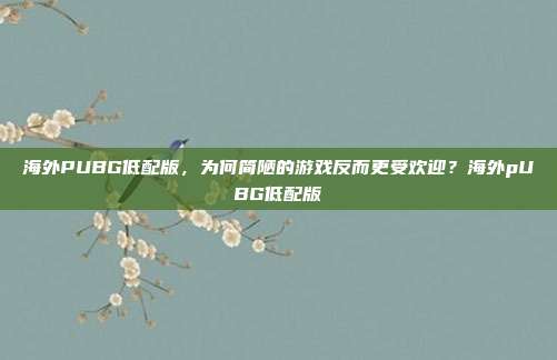 海外PUBG低配版，为何简陋的游戏反而更受欢迎？海外pUBG低配版