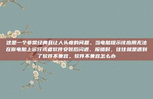 这是一个非常经典且让人头疼的问题。当电脑提示该应用无法在你电脑上运行或者软件安装后闪退、报错时,往往就是遇到了软件不兼容。软件不兼容怎么办