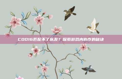 COD16匹配不了队友?探索游戏内协作的秘诀