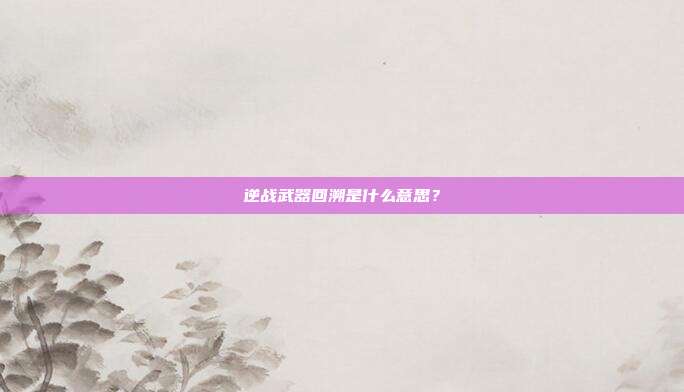 逆战武器回溯是什么意思？