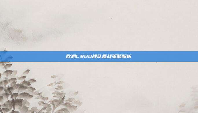 欧洲CSGO战队备战策略解析