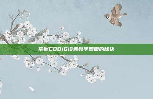 掌握COD16设置教学画面的秘诀