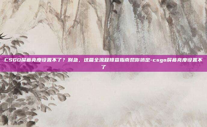 CSGO屏幕亮度设置不了？别急，这篇全流程排查指南帮你搞定-csgo屏幕亮度设置不了