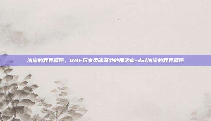 浓缩的异界精髓，DNF玩家灵魂深处的那滴血-dnf浓缩的异界精髓