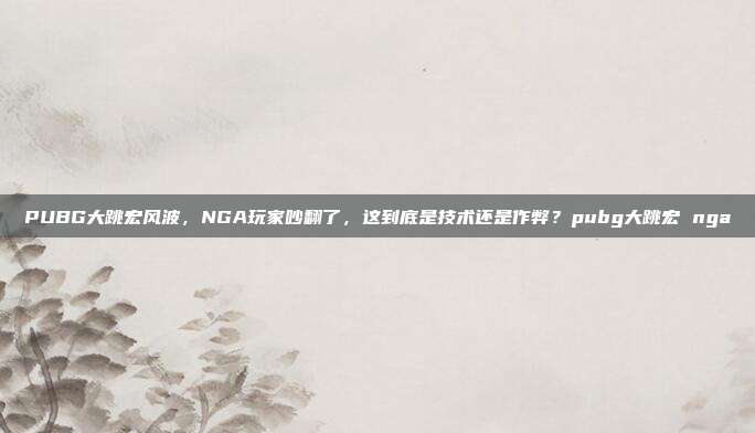 PUBG大跳宏风波，NGA玩家吵翻了，这到底是技术还是作弊？pubg大跳宏 nga