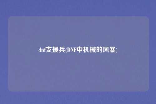 dnf支援兵(DNF中机械的风暴)