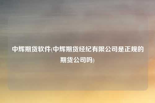 中辉期货软件(中辉期货经纪有限公司是正规的期货公司吗)