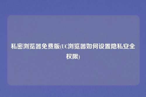 私密浏览器免费版(UC浏览器如何设置隐私安全权限)