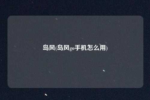 岛风(岛风go手机怎么用)