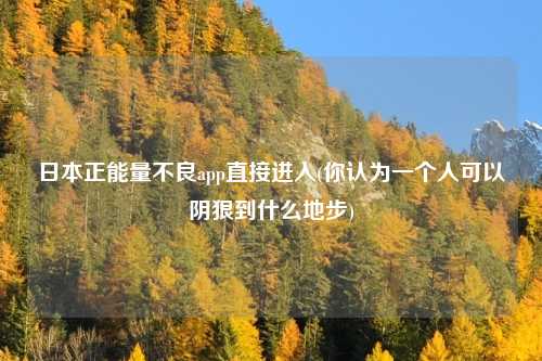 日本正能量不良app直接进入(你认为一个人可以阴狠到什么地步)
