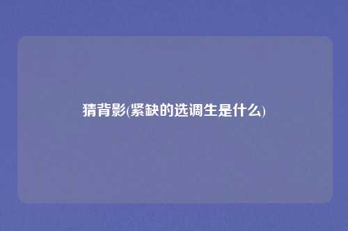 猜背影(紧缺的选调生是什么)