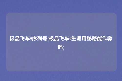 极品飞车9序列号(极品飞车9生涯用秘籍能作弊吗)