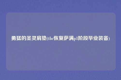 勇猛的圣灵肩垫(tbc恢复萨满p1阶段毕业装备)