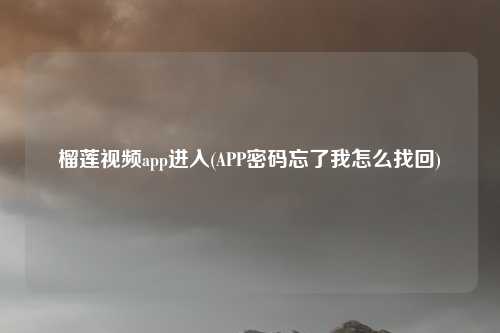 榴莲视频app进入(APP密码忘了我怎么找回)