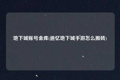 地下城账号金库(追忆地下城手游怎么搬砖)
