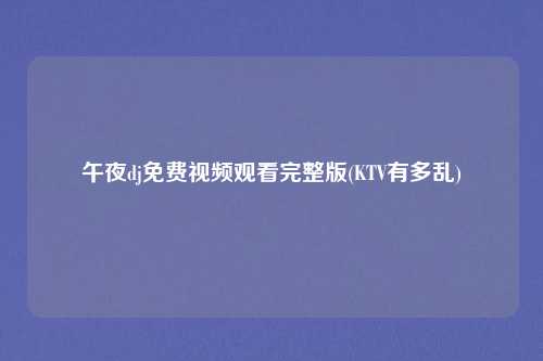 午夜dj免费视频观看完整版(KTV有多乱)