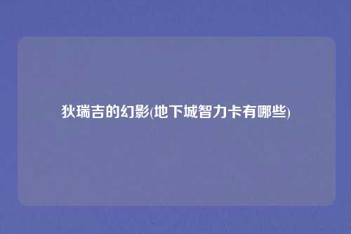 狄瑞吉的幻影(地下城智力卡有哪些)