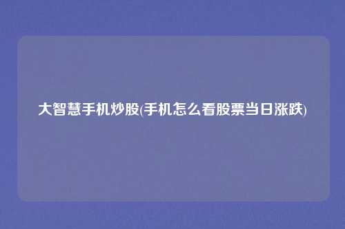 大智慧手机炒股(手机怎么看股票当日涨跌)