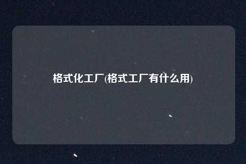 格式化工厂(格式工厂有什么用)