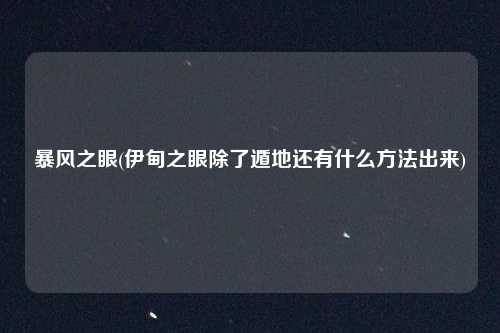 暴风之眼(伊甸之眼除了遁地还有什么方法出来)