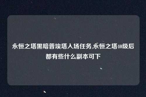 永恒之塔黑暗普埃塔入场任务,永恒之塔40级后都有些什么副本可下
