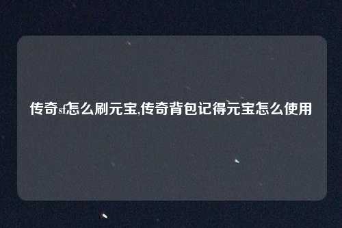 传奇sf怎么刷元宝,传奇背包记得元宝怎么使用