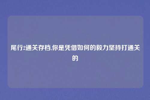 尾行2通关存档,你是凭借如何的毅力坚持打通关的