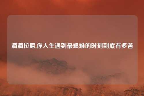滴滴拉屎,你人生遇到最艰难的时刻到底有多苦