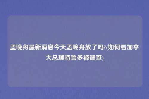 孟晚舟最新消息今天孟晚舟放了吗?(如何看加拿大总理特鲁多被调查)