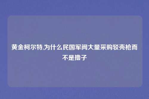 黄金柯尔特,为什么民国军阀大量采购驳壳枪而不是撸子