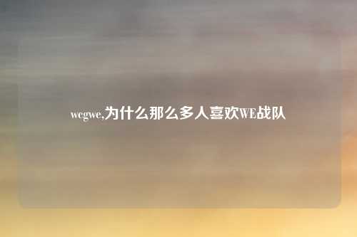 wcgwe,为什么那么多人喜欢WE战队