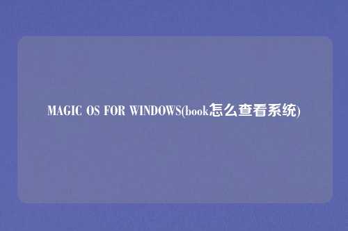 MAGIC OS FOR WINDOWS(book怎么查看系统)