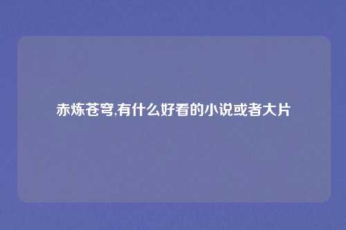赤炼苍穹,有什么好看的小说或者大片