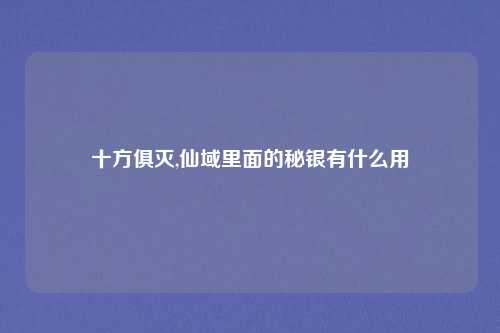 十方俱灭,仙域里面的秘银有什么用