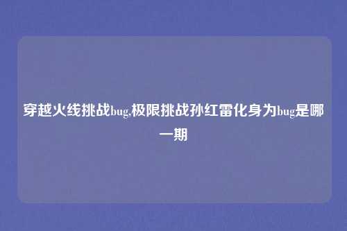 穿越火线挑战bug,极限挑战孙红雷化身为bug是哪一期