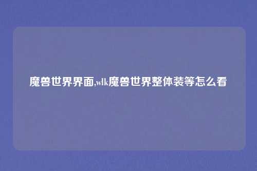 魔兽世界界面,wlk魔兽世界整体装等怎么看