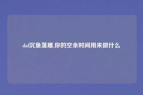 dnf沉鱼落雁,你的空余时间用来做什么