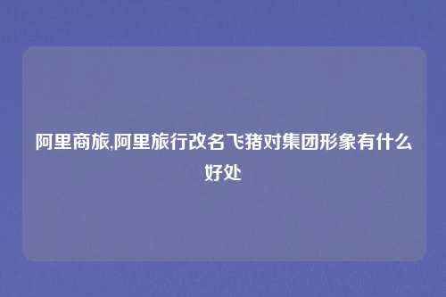阿里商旅,阿里旅行改名飞猪对集团形象有什么好处