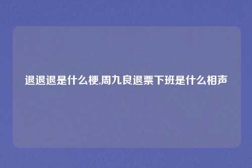 退退退是什么梗,周九良退票下班是什么相声