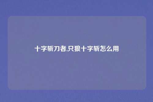 十字斩刀者,只狼十字斩怎么用